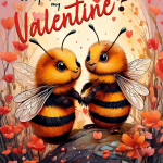 Digital Art Valentines Day Car with Bees