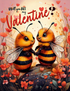 Digital Art Valentines Day Car with Bees
