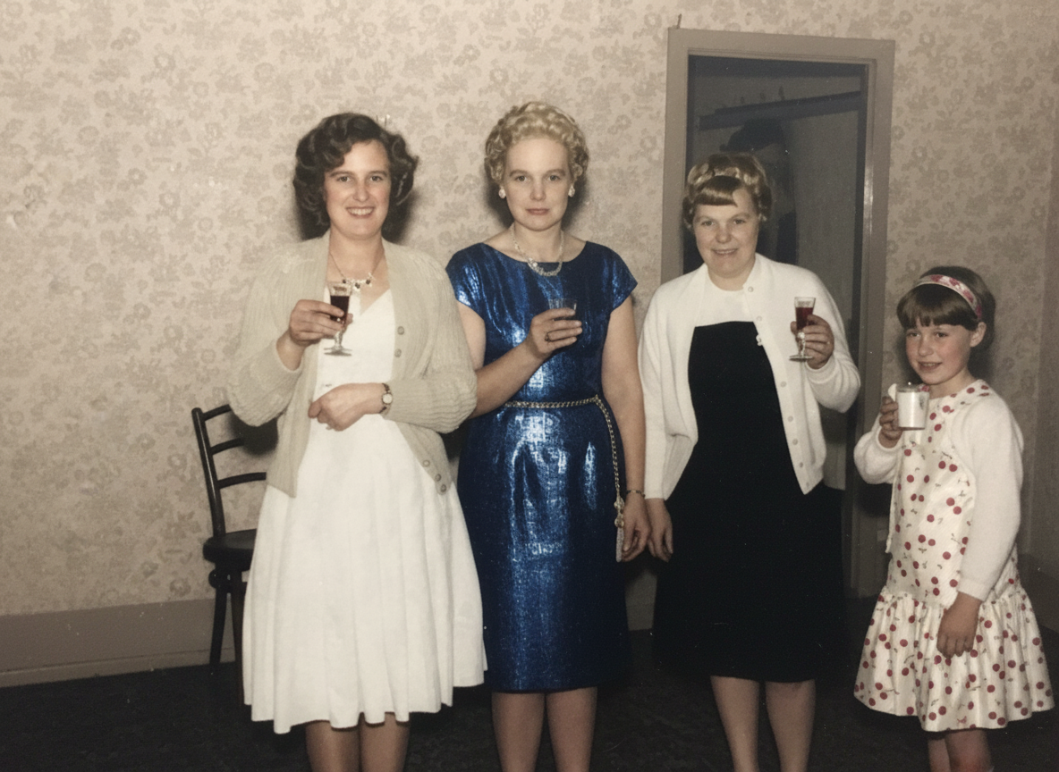 Vintage family photo post restoration, colourisation and editing